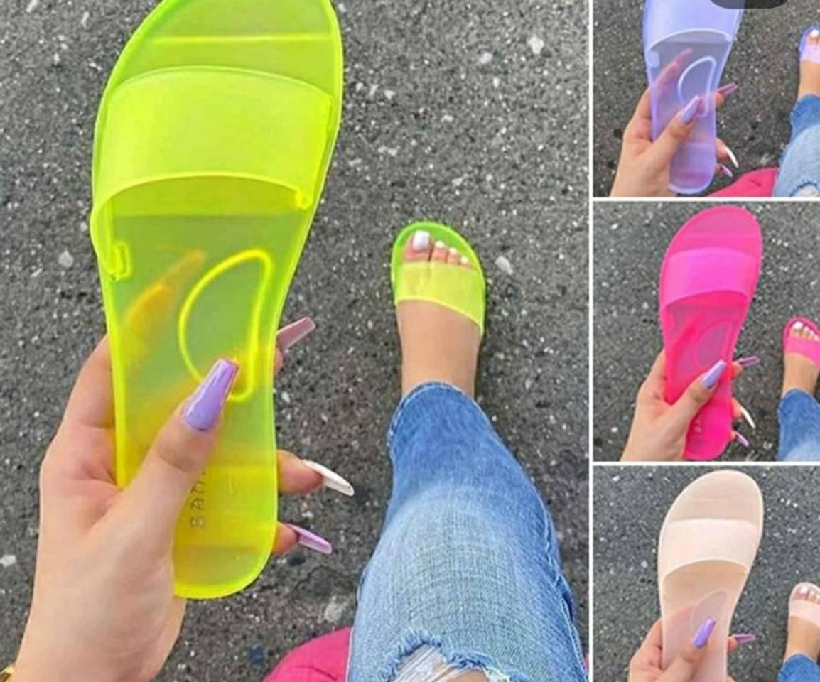 Moda Chinelo colorido transparente