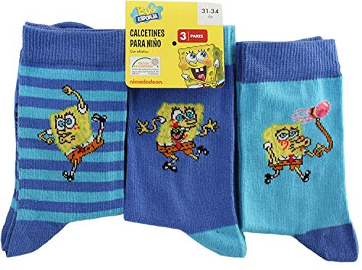 Product United Labels, Comicsocke Spronge Bob, 3 pares,Azul Turquesa,23-38 - azul turquesa, 31