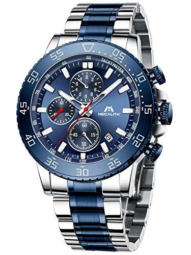 Product MEGALITH Relojes Hombre Reloj Cronografo Elegante Azul Acero Inoxidable Luminosos Impermeable de