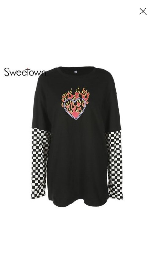 Moda Fire Heart Punk T-Shirt