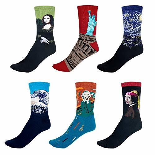 Product Czemo 6 pares Calcetines de Algodón Hombre y Mujer Arte Retro Pinturas