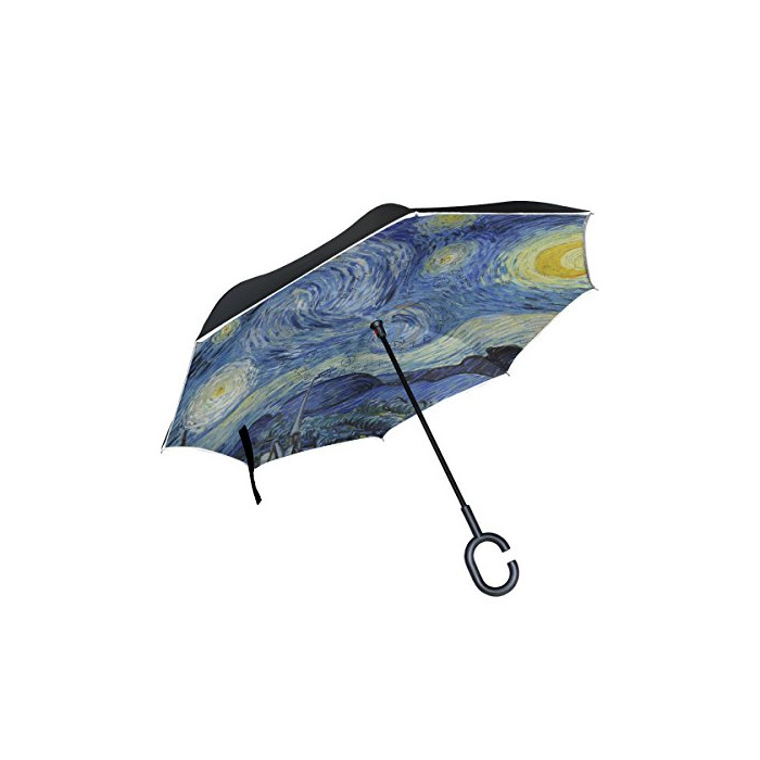 Social ISAOA un Puede Paraguas Resistente al Viento Doble Capa invertido Plegable Paraguas