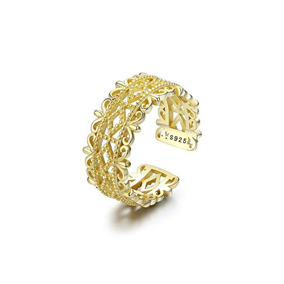 Social Bijoux Blu - Anillo Ajustable de Encaje de Color Dorado 100% Plata