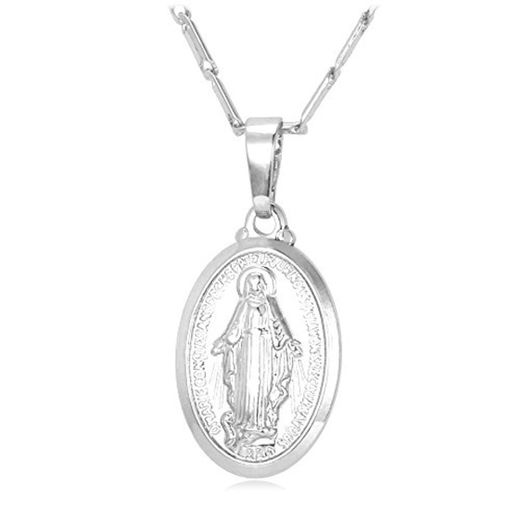U7 Collar de María con Oración Tono Plata con Cadena Fina Regalo para Mujer