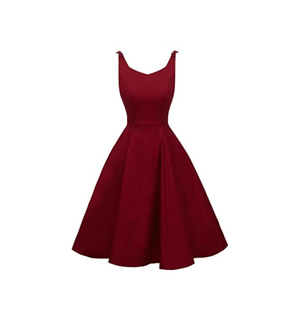 Social Juniors 50s Vintage V-Neck Rockabilly U-Back Swing Party Dress with Bows on