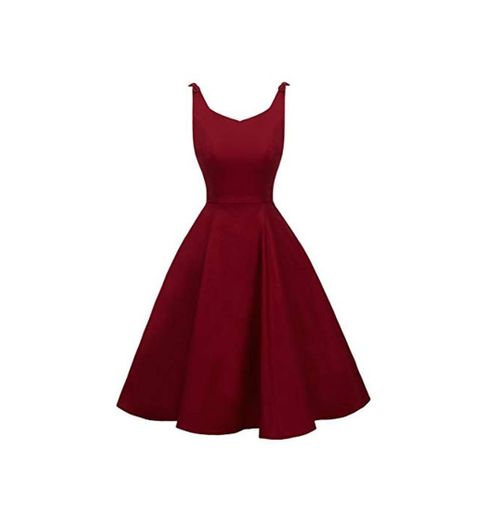 Juniors 50s Vintage V-Neck Rockabilly U-Back Swing Party Dress with Bows on