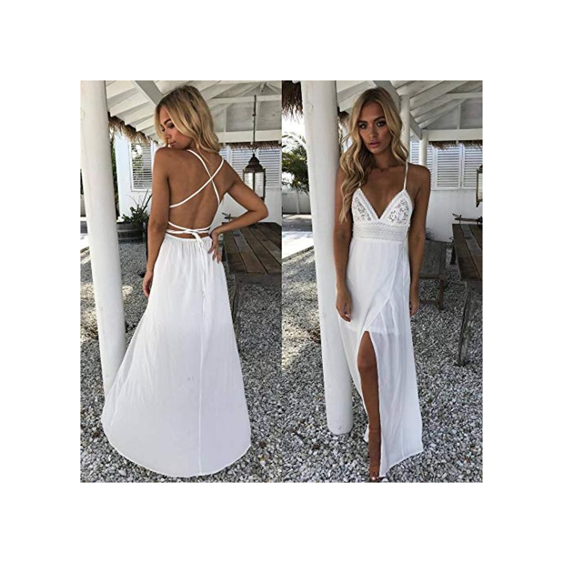 Productos SillyqZ Boho Summer Women Beach Long Maxi Dress Red White Deep V