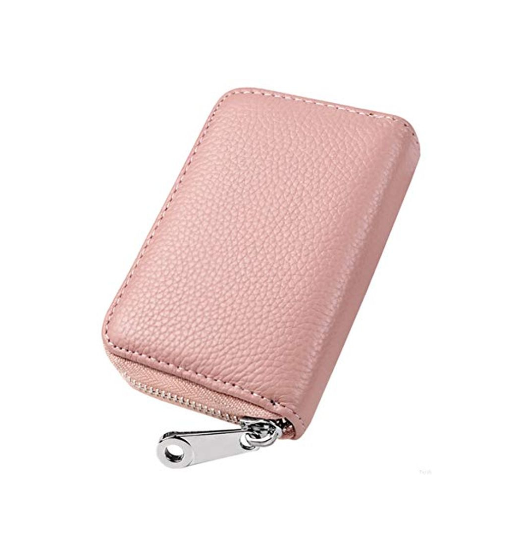 Productos Womens Credit Card Holder Small RFID Blocking Ladies Wallet with Stainless Steel Zipper Excellent Genuine Leather Accordion Wallets Case for Women ID Compact Slim Blocked Zip Accordian Cards Pink