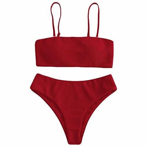 ZAFUL Bikini Set con Relleno Bandeau con Tirantes Finos Color Liso para