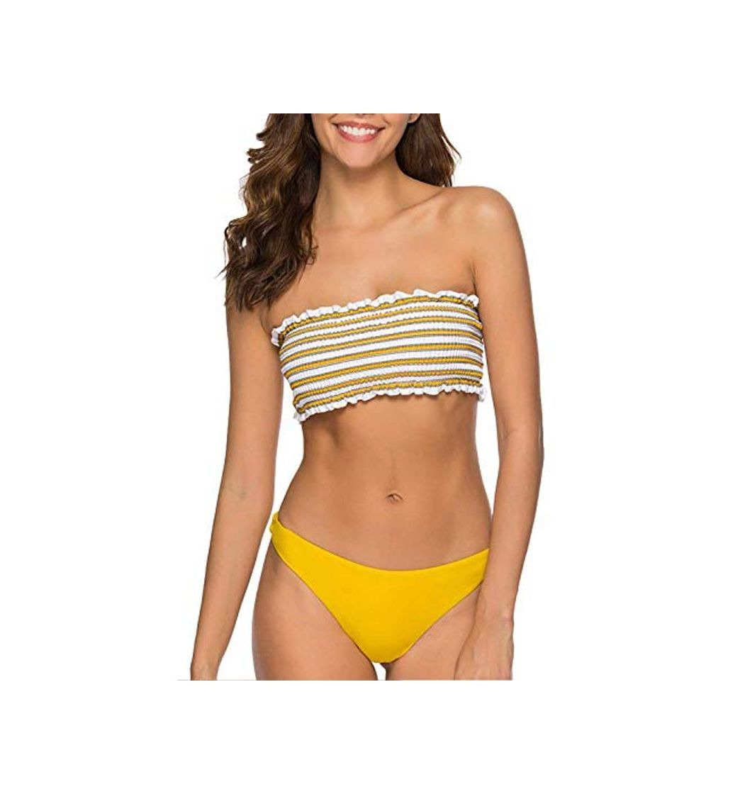 Producto Voqeen Mujer Bikini Caliente de Volantes a Rayas Traje de baño Bandeau