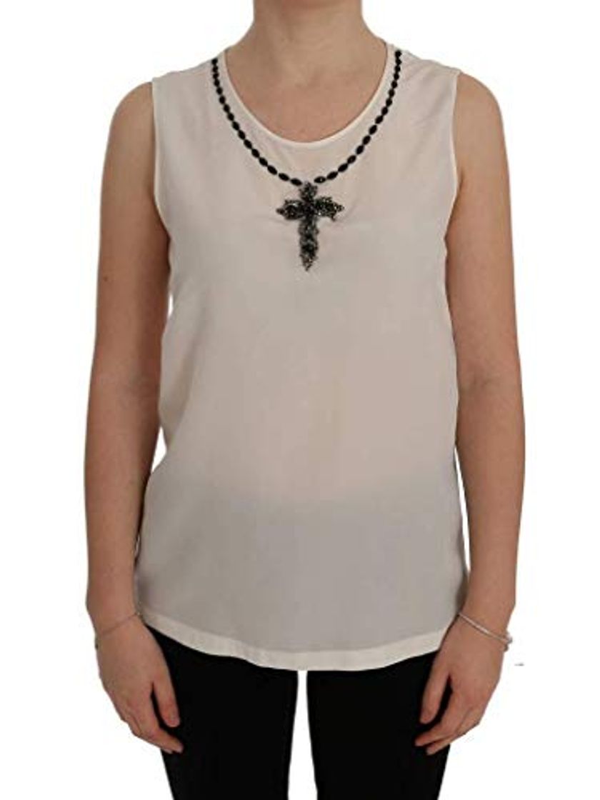 Product Dolce & Gabbana White Silk Black Crystal Cross Blusa - Negro -