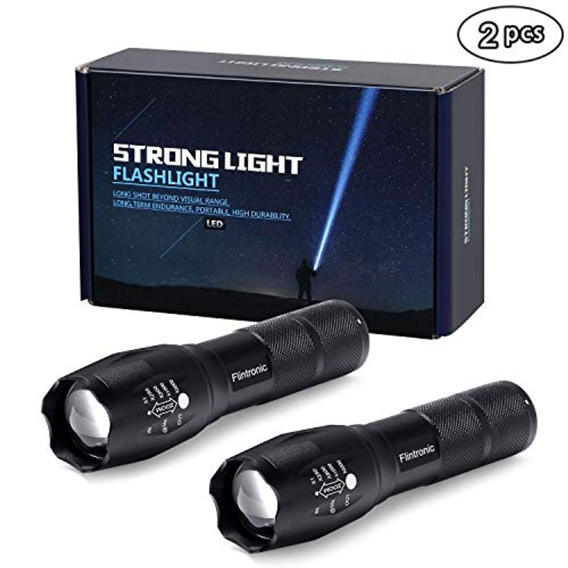 Social flintronic LED Linterna, 2 Pcs Linterna Táctica, 5 Modos a Prueba de