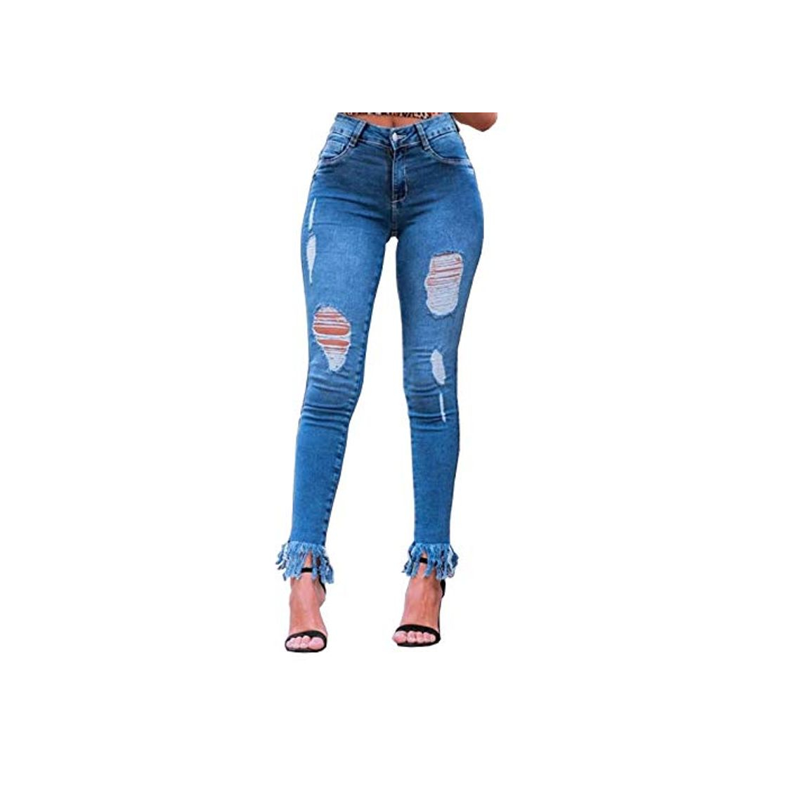 Social XACXYDP Jeans De Mujer Pantalones Vaqueros De Cintura Alta Rasgados Sexy Pantalones De Pies Delgados Mujeres