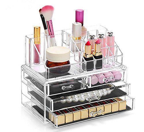 Display4top Caja acrílica Estante de maquillajes Maquillaje Cosméticos Joyería Organizador