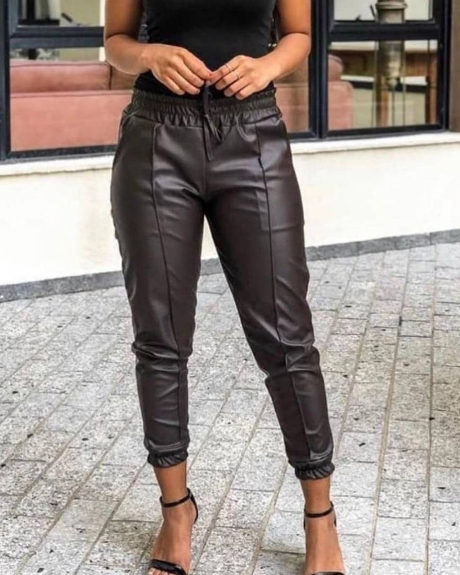 Social Calça Jogger Couro Sintético