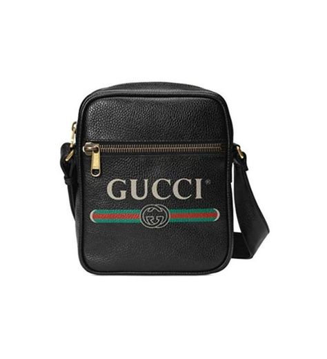 Gucci Logo Signature Print Side Messenger Bandolera cruzada de cuero negro Italia