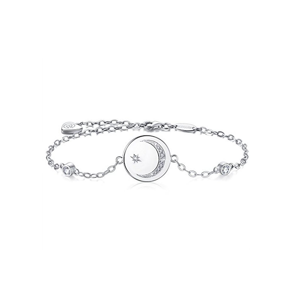 Product BlingGem Nuevos comienzos Pulsera Crescent Moon y Star en Plata de ley 925 con Zirconia Cúbica Regalo de Joyería para el Día de la Madre