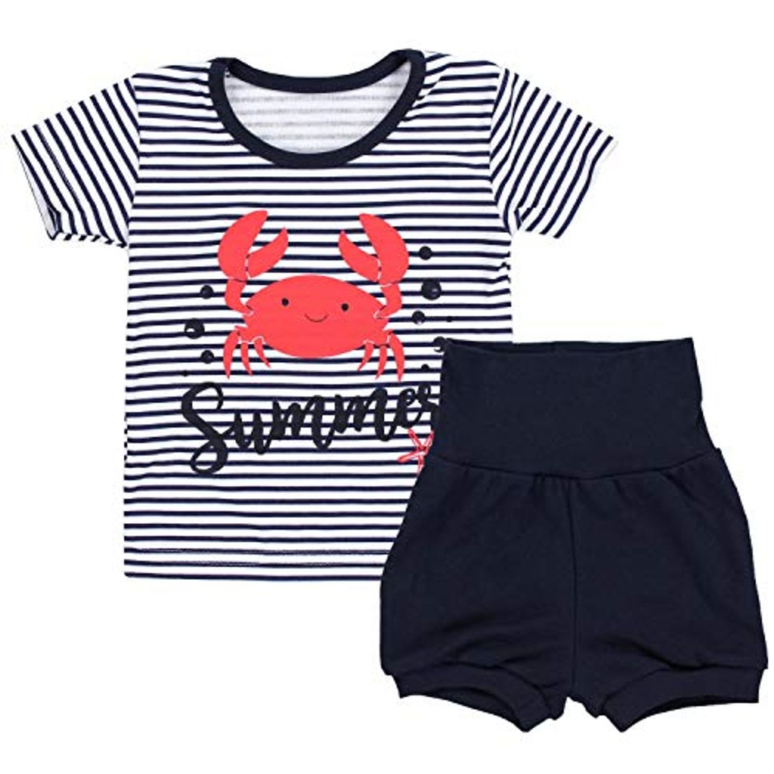 Social TupTam Conjunto de Ropa Verano para Bebé Niños, Cangrejo/Rayas/Azul Oscuro, 9-18 Meses