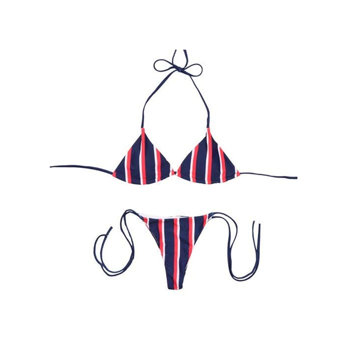 Products GUOZI Bikini Bikini Bikini Bikini Verde Marino Oscuro Azul Marino Viento Raya Traje de baño Mujeres Correa de Cuello