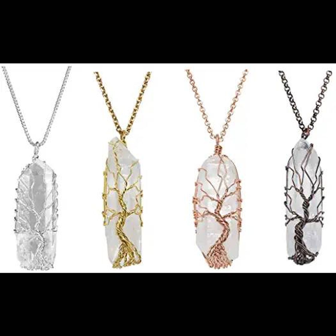 Top Plaza Natural Raw Stone Healing Crystal Necklaces Tree