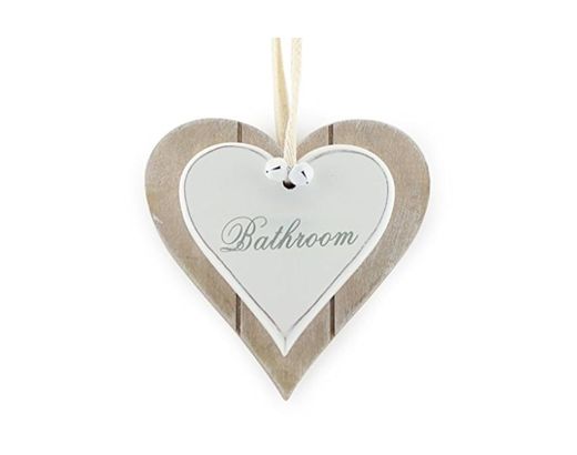 Shabby Chic Rustic Double White Heart Bathroom Hanging Sign