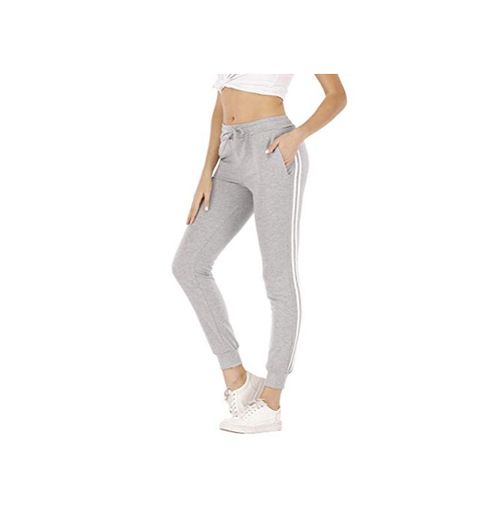 Mujer Pantalon Chandal Largos Pantalones de Deporte Yoga Fitness Jogger Pantalones de Punto de Rayas con Cintura elástica y Bolsillos Sport New A Gris Medium