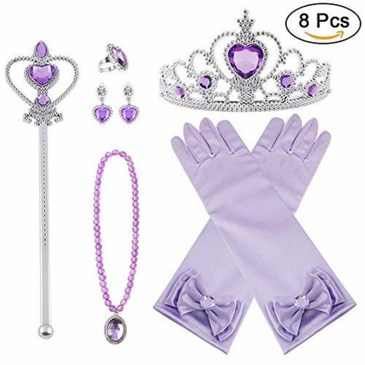 Vicloon Princesa Vestir Accesorios 8 Pcs Regalo Conjunto de Belleza Corona Anillo