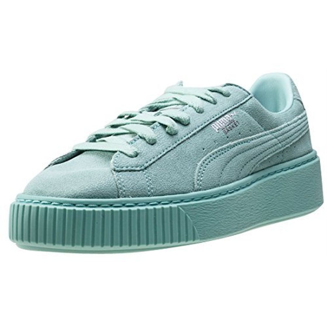 Products Puma Women's Basket Platform Reset Suede Lace Up Trainer Aruba Blue-Blue-7 Size