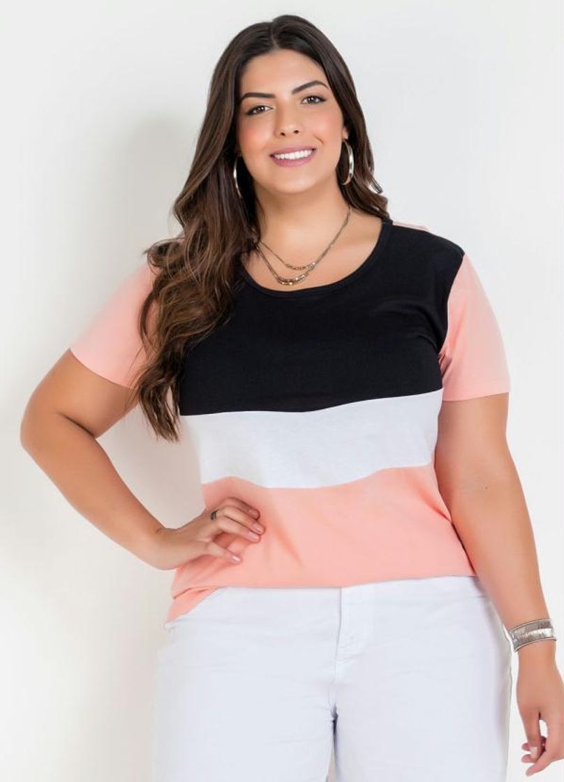 Moda Blusa Rosa Tricolor Plus Size - Marguerite