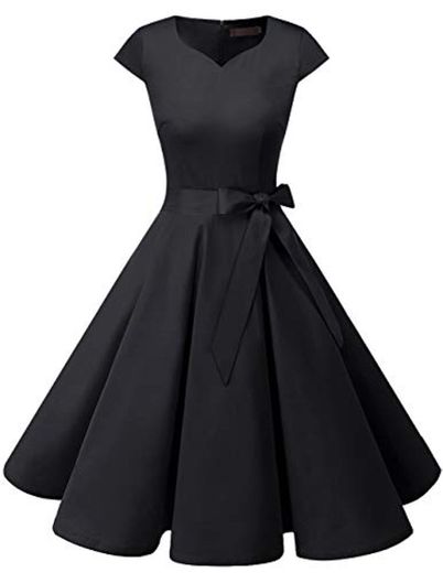 DRESSTELLS Mujer Vestido Corto Mujer Retro Años 50 Vintage Vestido de Cóctel Black L