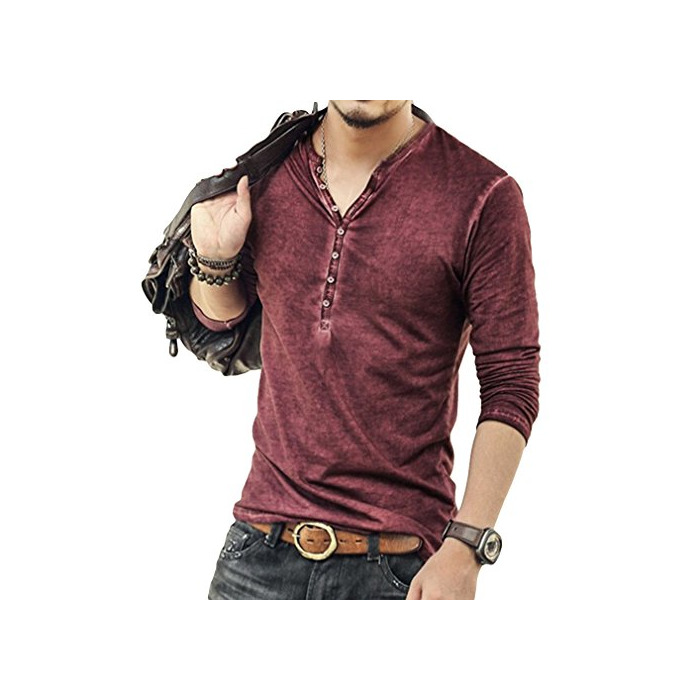 Producto Hombre Cuello En V Camisetas Manga Larga Botón En Slim para Camisa