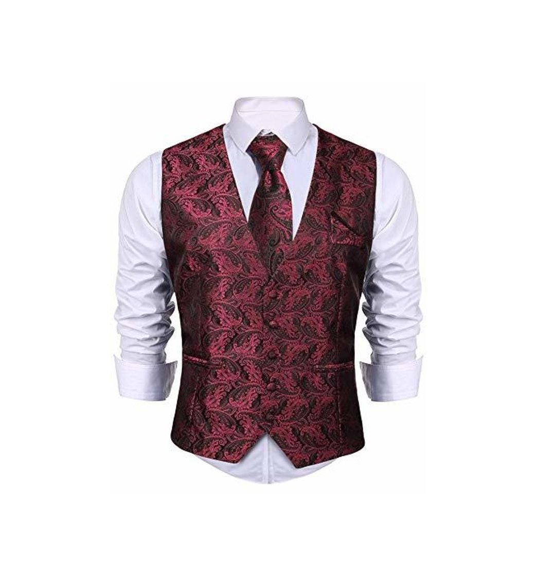 Social iClosam Chaleco y Corbata y pañuelos para Hombre Chaleco Ajustado de 8