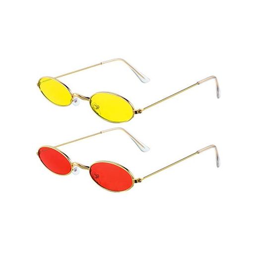 Frienda 2 Pares Gafas de Sol Ovalada Vintage Pequeño Mini Gafas Redondos