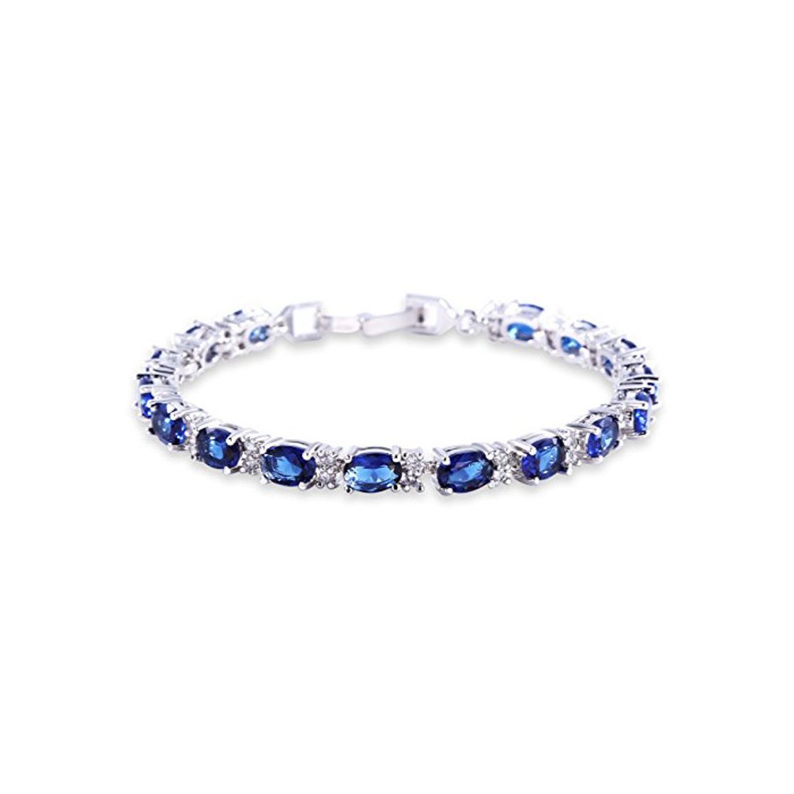 Moda GULICX Oro Blanco galvanizado circonita Azul Cristal Pulsera Romana Tenis Pulsera Enlace