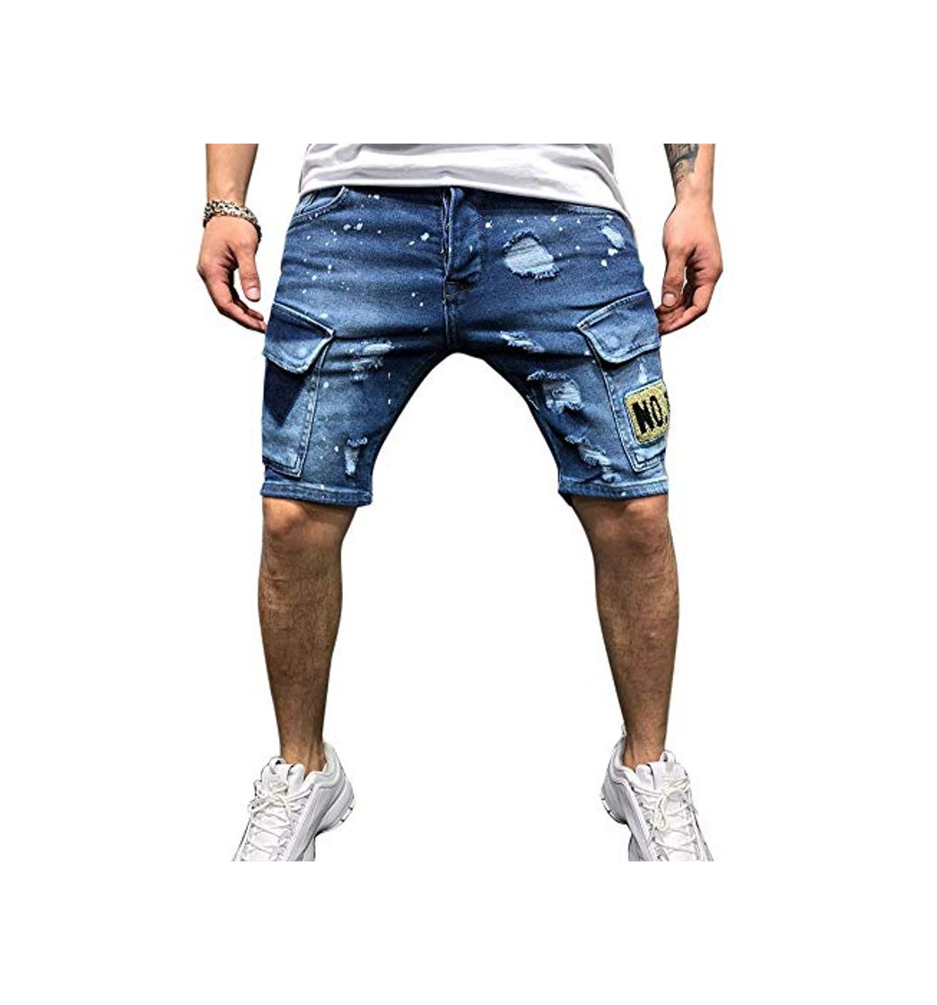 GladiolusA Pantalón Corto Vaqueros para Hombre Shorts Pantalones Cortos Rotos Azul Marino 2XL