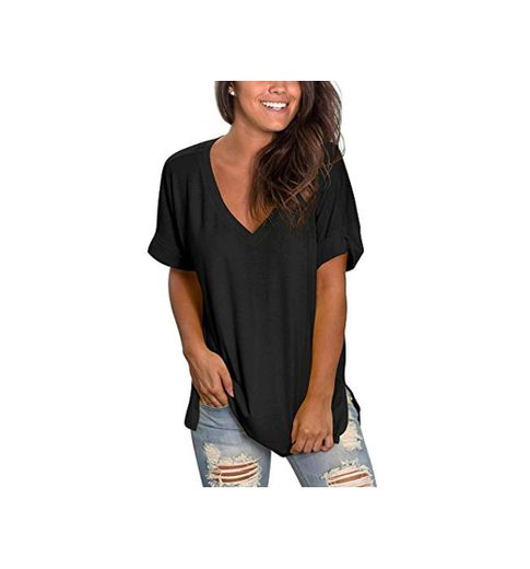TEENSHOT - Camiseta casual de verano con cuello en V para mujer