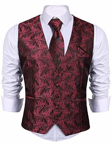 Social iClosam Chaleco y Corbata y pañuelos para Hombre Chaleco Ajustado de 8