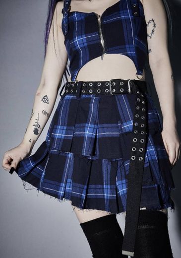 Widow Emo Punk Plaid Mini Skirt - Blue