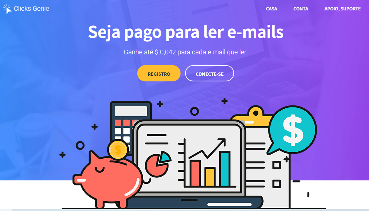 Moda Venha ganhar dinheiro na Clicks  Genie lendo emails 