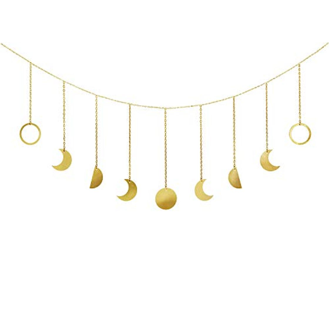 Lugar Mkouo Moon Phase Garland with Chains Boho Gold Shining Phase Wall Hanging