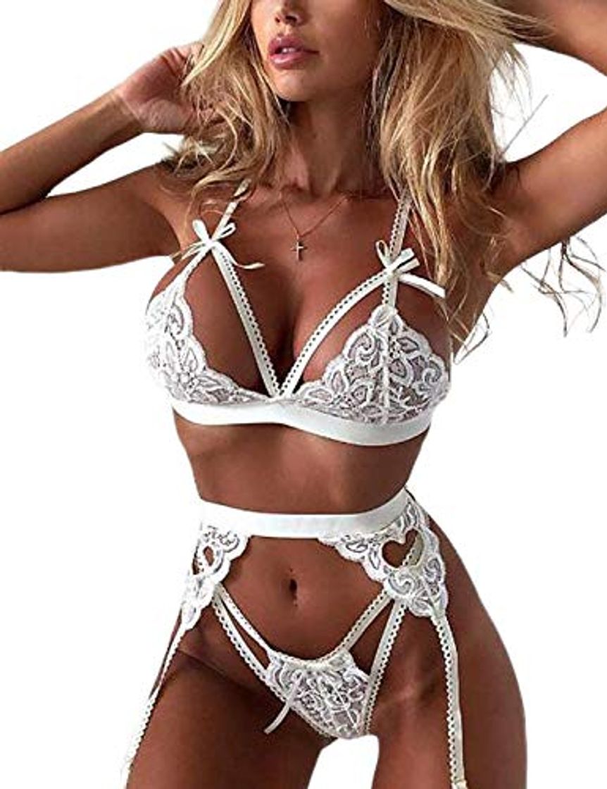 Social JFAN Lencería para Mujer Push Up Ropa Interior Babydoll con Tanga Ligas y Ligueros