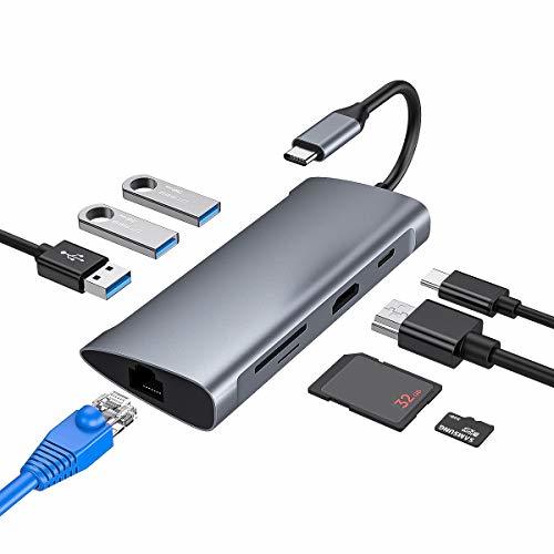 Electrónica USB C HUB con 4K HDMI, interfaz Ethernet 1000M, lector de tarjetas