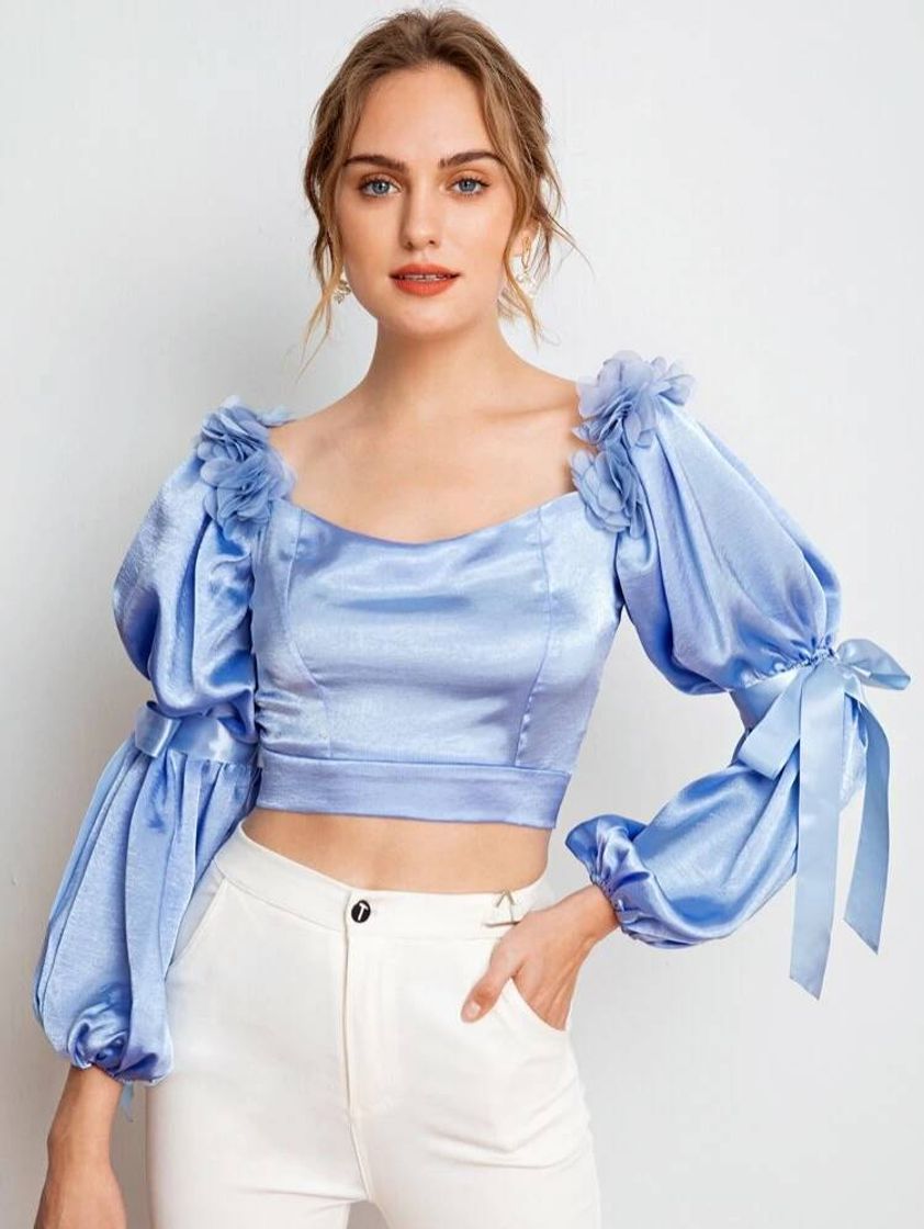 Fashion Top de satén azul bebe