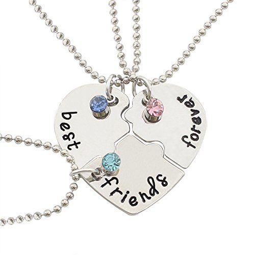 aloiness Tres Piezas Best Friends Forever Corazón Colgante Collar Conjunto Letras Grabado