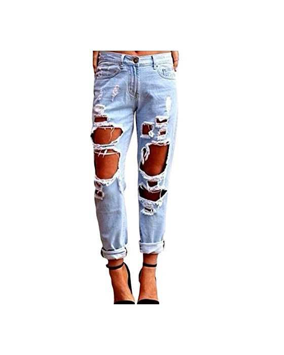 Fashion Kasen Pantalones Sueltos Mujer Vaqueros Rotos Agujero Jeans Casuales Azul Claro S