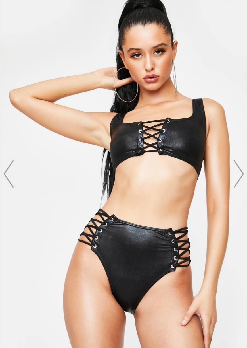 Moda Poster Grl Faux Leather Two Piece Lace Up Bikini Set - Black | Dolls ...