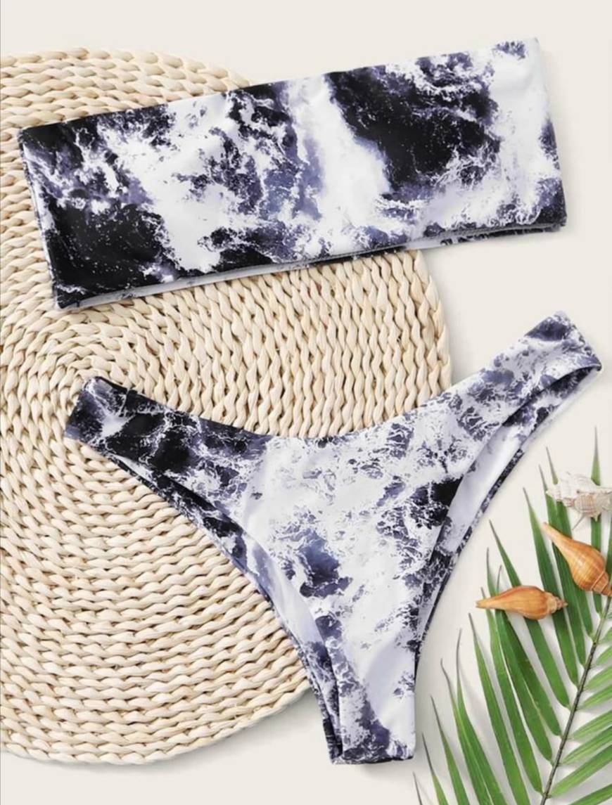 Moda Bikini cortado alto bandeau de Tie Dye