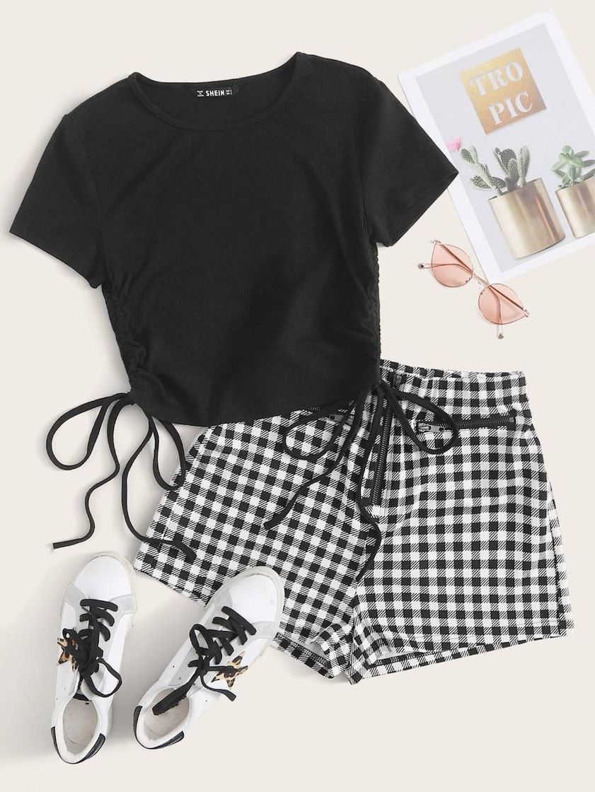 Fashion Conjunto de top con cordones y short