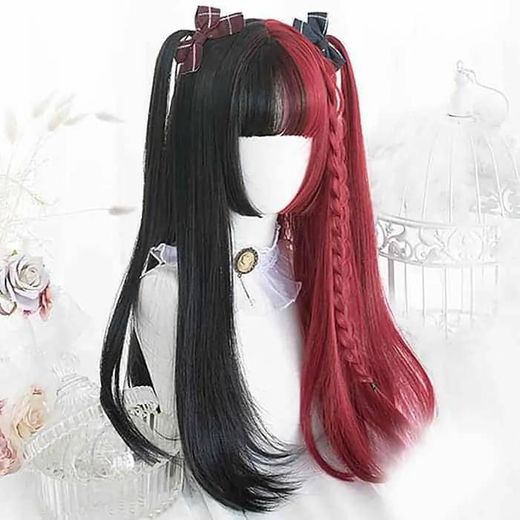 Red and black soft goth wig