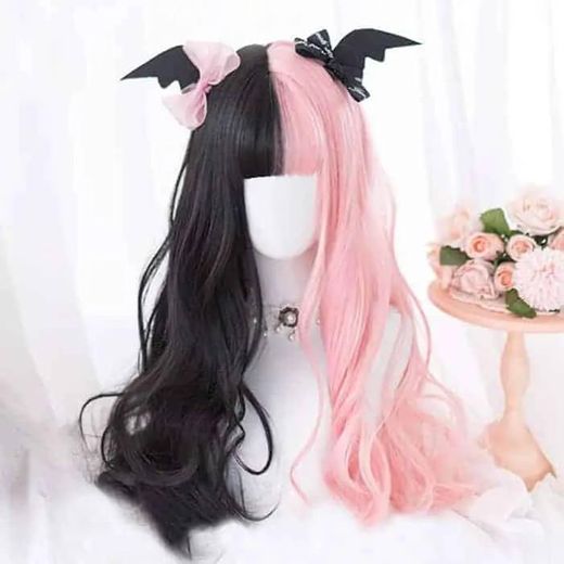 Pink and black aesthetic wig